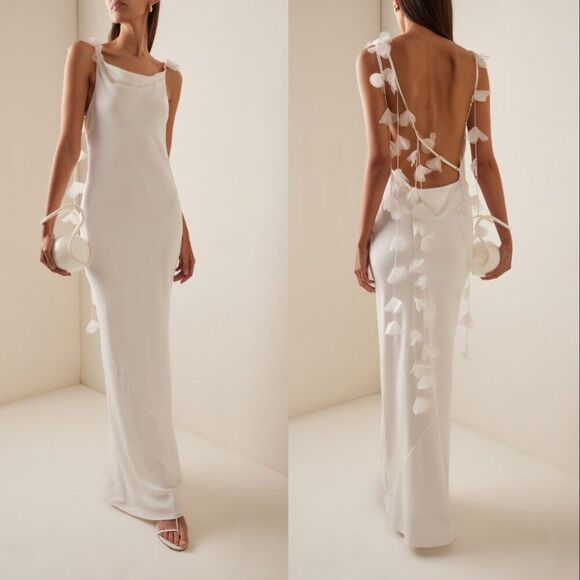 NWT Cult Gaia Nymeria Stretch-Silk 3D Floral Open Back Gown Off White Size XS - Picture 11 of 12